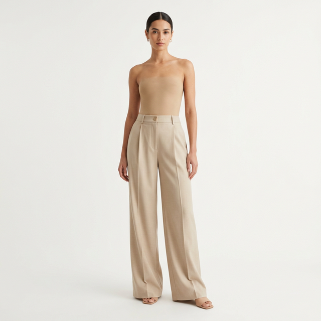 Straight Wide Trousers - Sand Beige